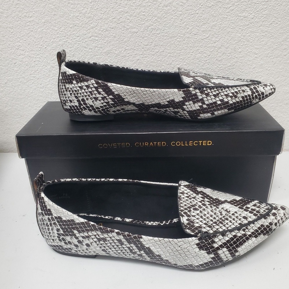 Lulus Emmy Loafers Womens 7.5 Black White Snakeskin Pointed Toe Flats